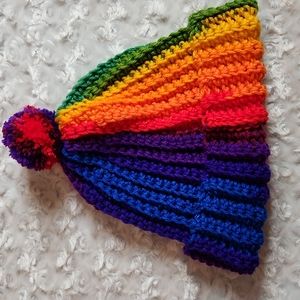 Y2K Rainbow Knit Crochet Beanie Hat